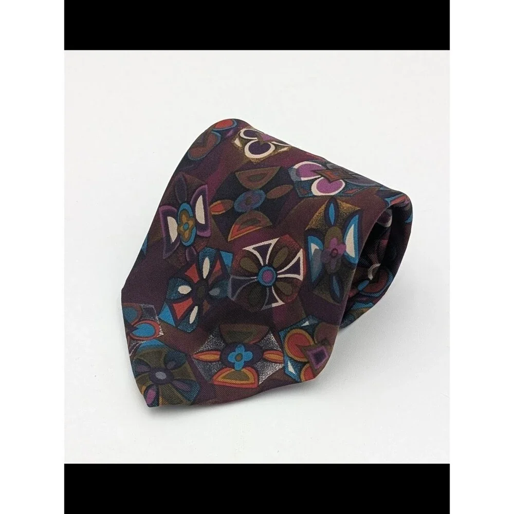 Perry Ellis 100% Italian Silk Necktie Made in USA Vintage Multicolor Floral